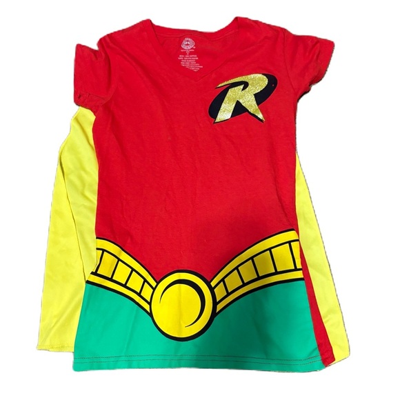 Batman Robin T-shirt Cape Medium Halloween Costume Adult Women Red Green - Picture 1 of 3
